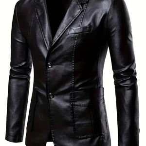 Men's Black Leather Blazer